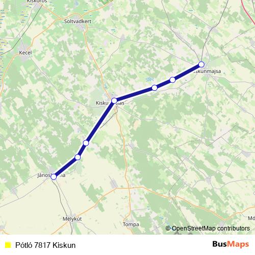 Pótló 7817 Kiskun bus Line Map