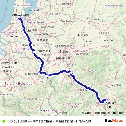 Flixbus X68 bus Line Map