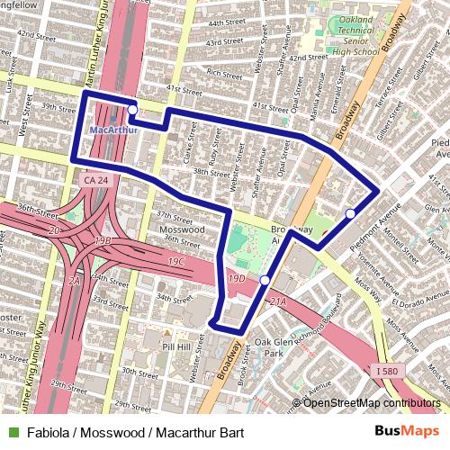 Fabiola / Mosswood / Macarthur Bart bus Line Map