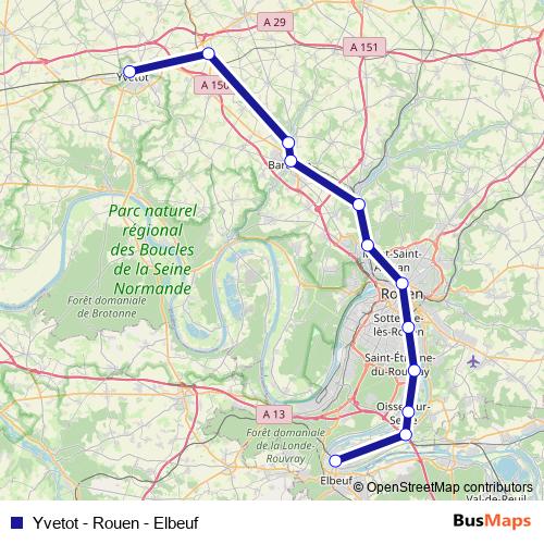 Yvetot - Rouen - Elbeuf rail Line Map