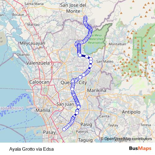 Ayala Grotto via Edsa bus Line Map