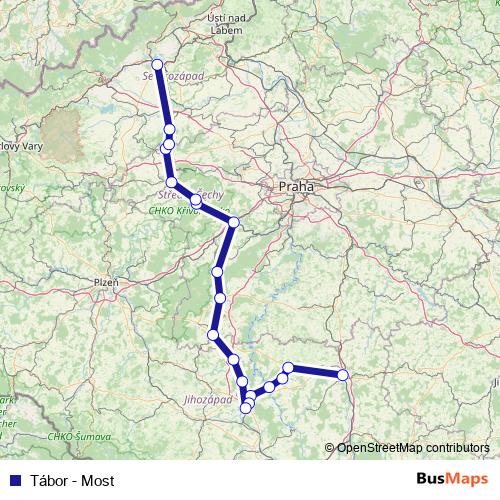 Tábor - Most rail Line Map