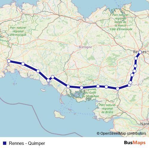 Rennes - Quimper rail Line Map