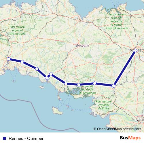 Rennes - Quimper rail Line Map