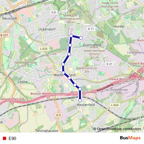 E90 bus Line Map