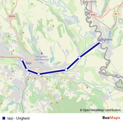 Iaşi - Ungheni rail Line Map