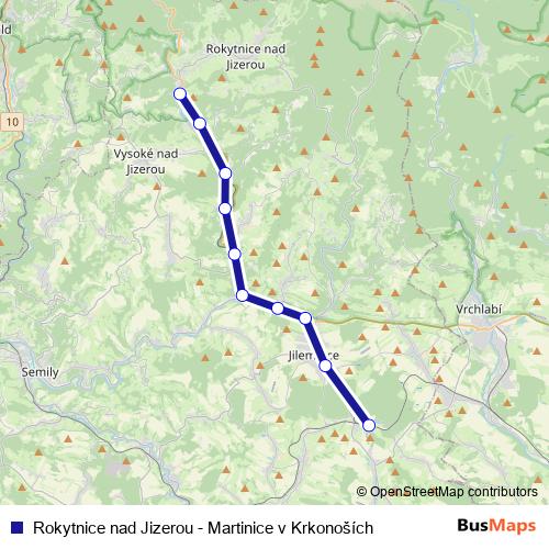 Rokytnice nad Jizerou - Martinice v Krkonoších rail Line Map