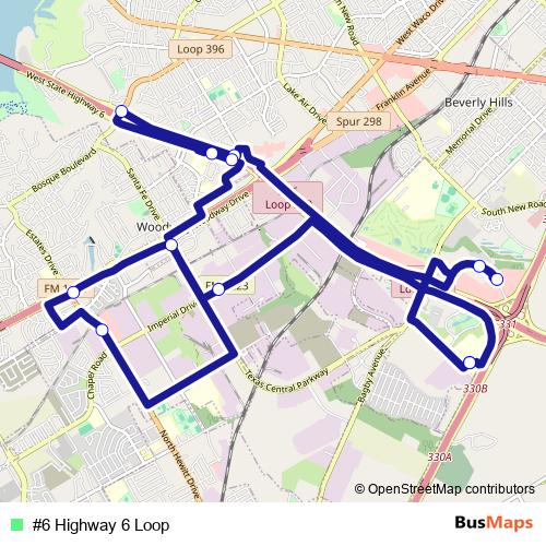 #6 Highway 6 Loop bus Line Map