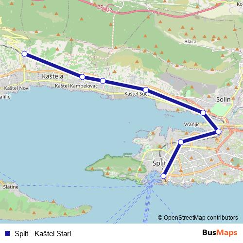 Split - Kaštel Stari rail Line Map