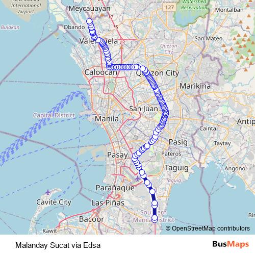 Malanday Sucat via Edsa bus Line Map