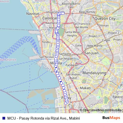 MCU - Pasay Rotonda via Rizal Ave., Mabini bus Line Map