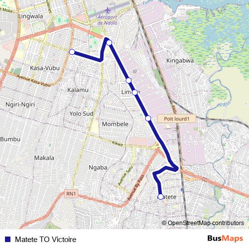 Matete TO Victoire bus Line Map