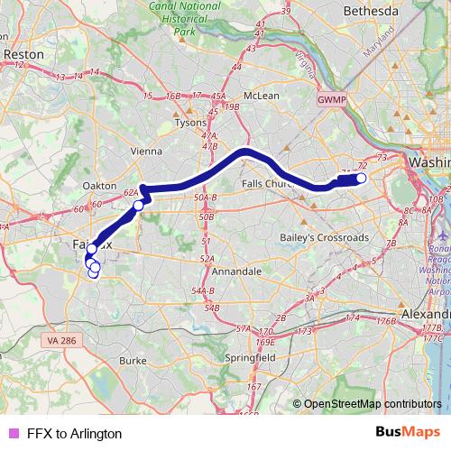 FFX to Arlington bus Line Map