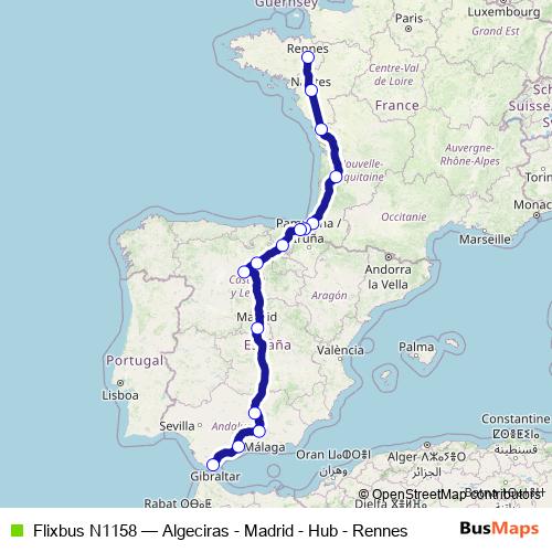 Flixbus N1158 bus Line Map
