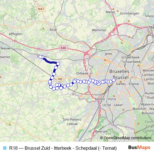 R18 bus Line Map
