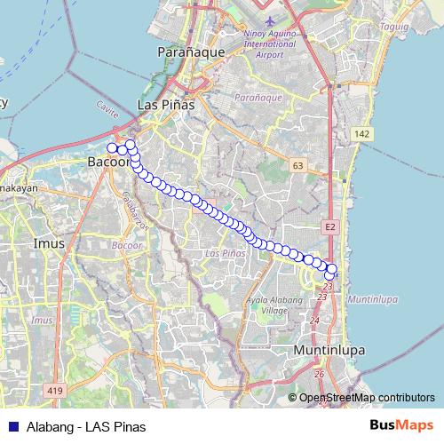 Alabang - LAS Pinas bus Line Map