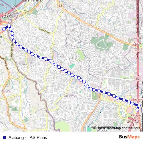 Alabang - LAS Pinas bus Line Map