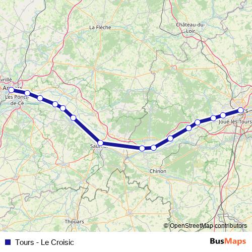 Tours - Le Croisic rail Line Map