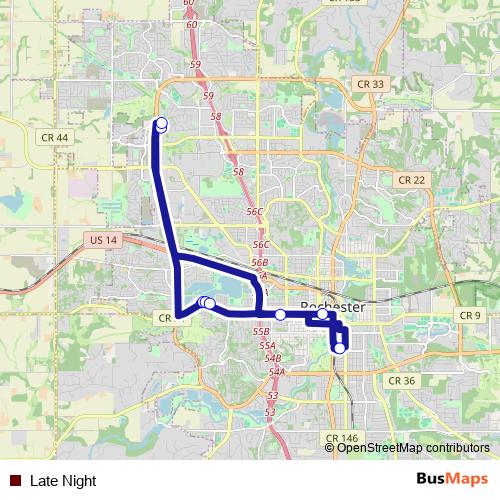 Late Night bus Line Map