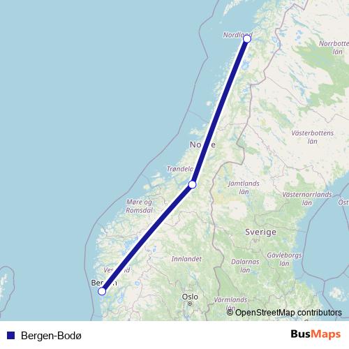 Bergen-Bodø air Line Map