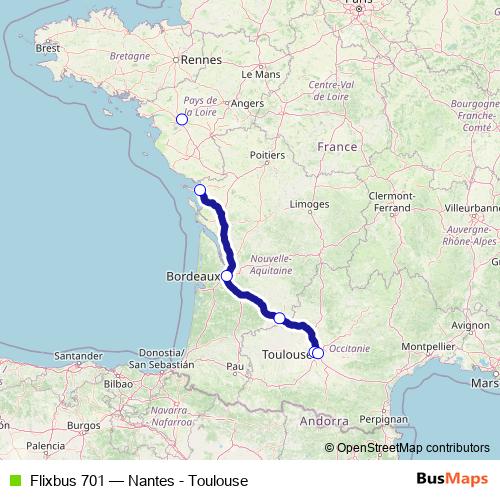Flixbus 701 bus Line Map