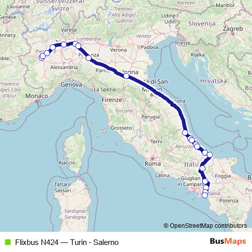 Flixbus N424 bus Line Map