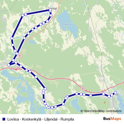 Loviisa - Koskenkylä - Liljendal - Rumpila bus Line Map