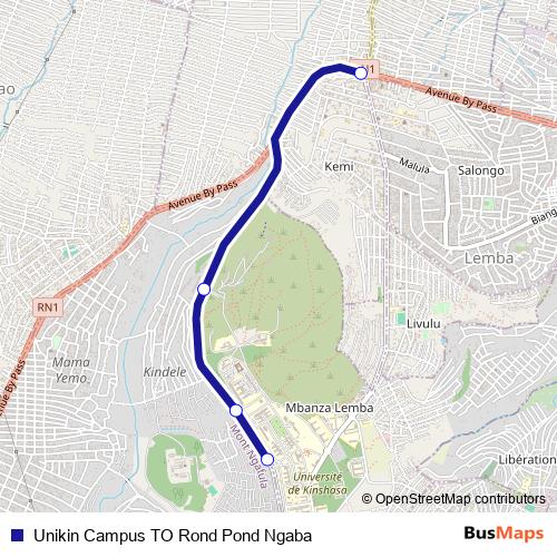 Unikin Campus TO Rond Pond Ngaba bus Line Map
