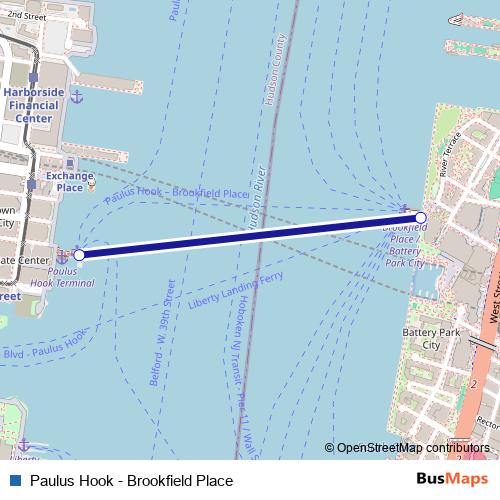 Paulus Hook - Brookfield Place ferry Line Map