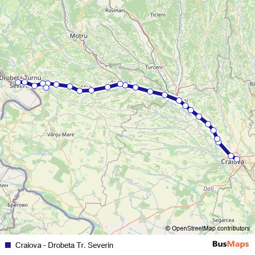 Craiova - Drobeta Tr. Severin rail Line Map