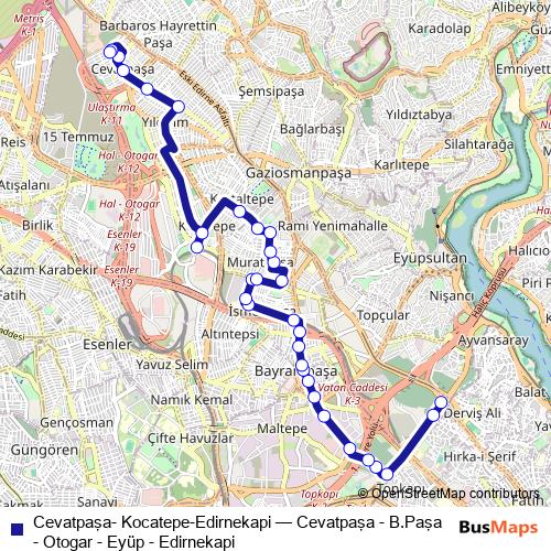 Cevatpaşa- Kocatepe-Edirnekapi bus Line Map