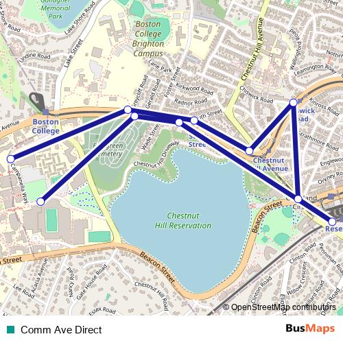 Comm Ave Direct bus Line Map