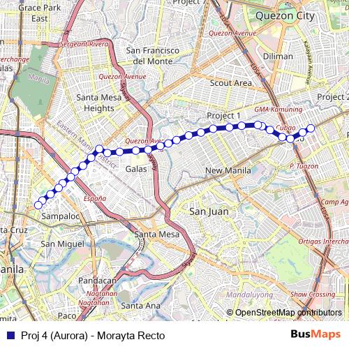 Proj 4 (Aurora) - Morayta Recto bus Line Map