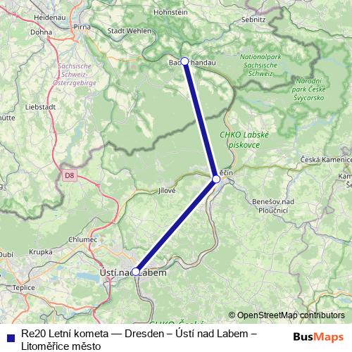 Re20 Letní kometa rail Line Map