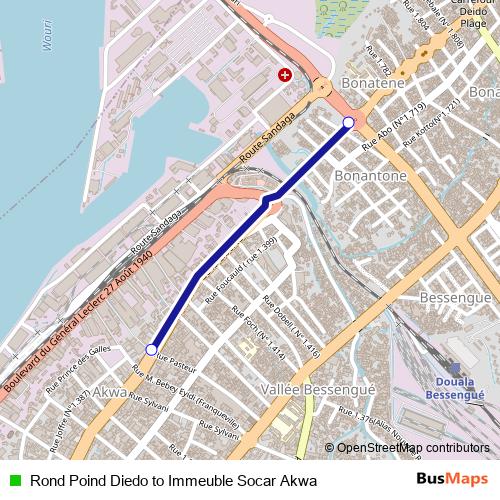 Rond Poind Diedo to Immeuble Socar Akwa bus Line Map