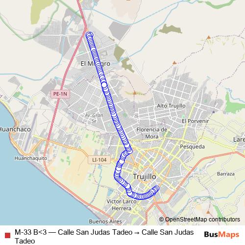 M-33 B<3 bus Line Map