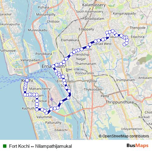 Fort Kochi ↔ Nilampathijamukal bus Line Map