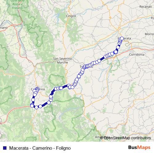 Macerata - Camerino - Foligno bus Line Map