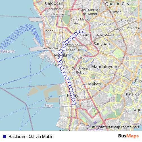 Baclaran - Q.I.via Mabini bus Line Map