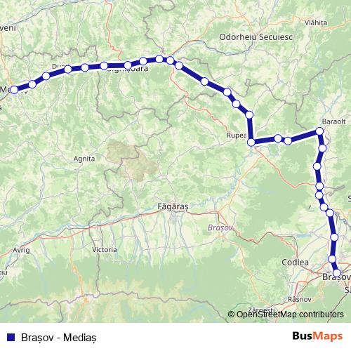 Braşov - Mediaş rail Line Map