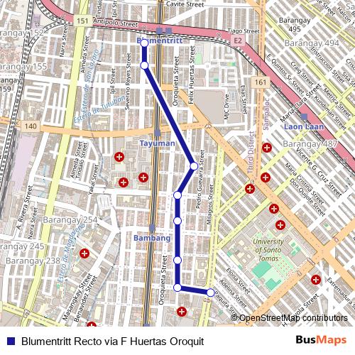 Blumentritt Recto via F Huertas Oroquit bus Line Map