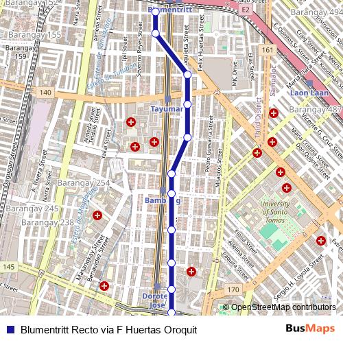 Blumentritt Recto via F Huertas Oroquit bus Line Map