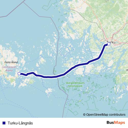 Turku-Långnäs ferry Line Map
