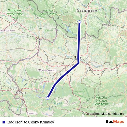 Bad Ischl to Cesky Krumlov bus Line Map