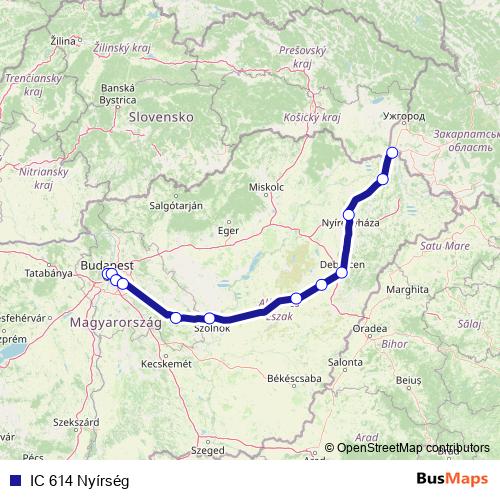 IC 614 Nyírség rail Line Map