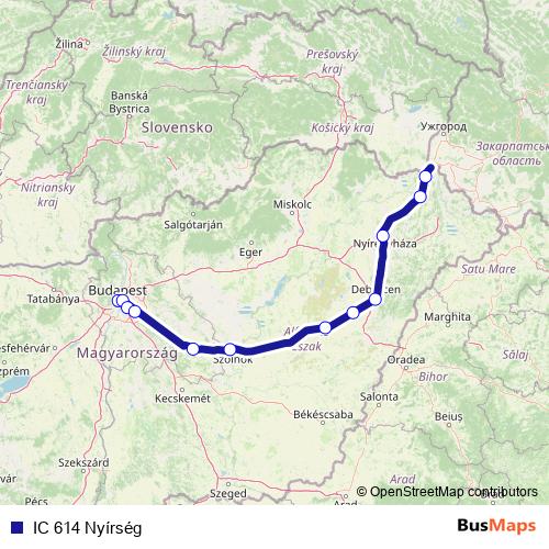 IC 614 Nyírség rail Line Map