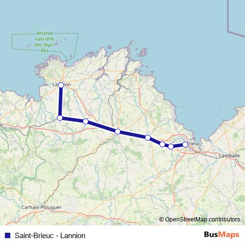 Saint-Brieuc - Lannion rail Line Map