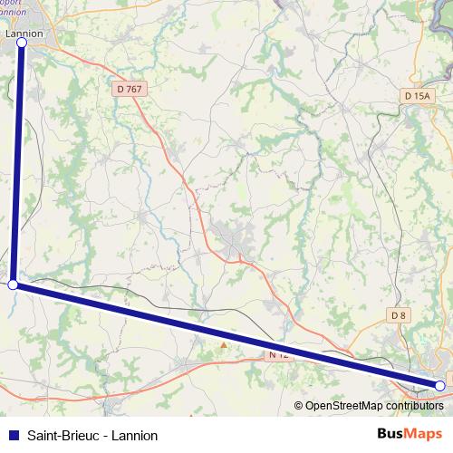 Saint-Brieuc - Lannion rail Line Map