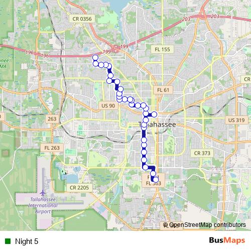 Night 5 bus Line Map