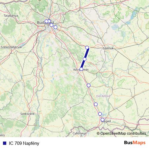 IC 709 Napfény rail Line Map